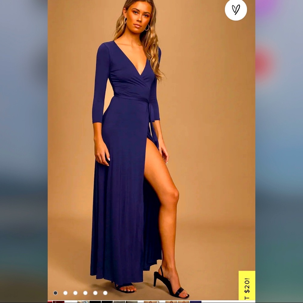 Lulus Garden District Navy Blue Wrap Maxi Dress